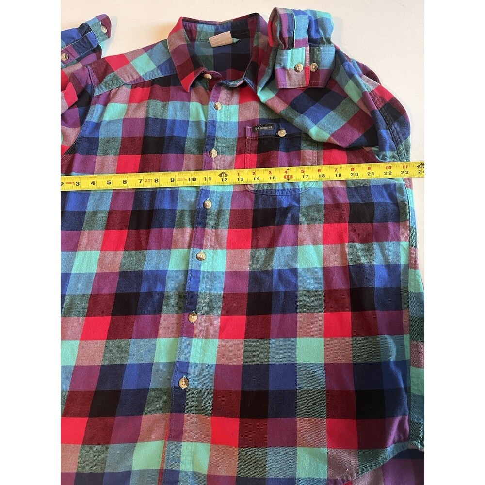 Columbia Cornell Woods Bright Aqua Buffalo Check Button Down Flannel Shirt L - Picture 8 of 12